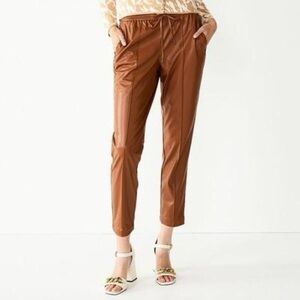 Nine West Faux Leather maple brown joggers size Small